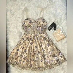 Glam Coquette Medium Fairy Corset Formal Sequin Embroidered Ballet Dress New